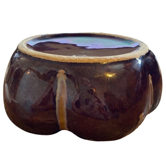 Vintage Brown Ceramic Ashtray With Drip Glaze Design - Picture 8 of 13